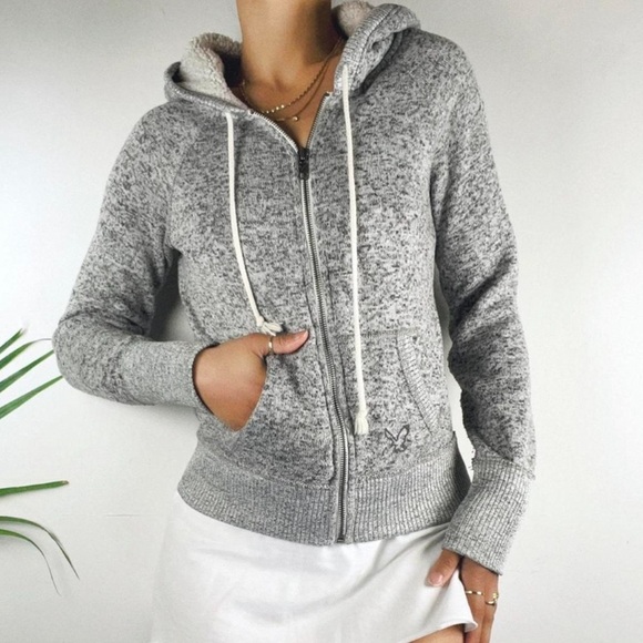 American Eagle Grey Zip Up Hoodie - Picture 1 of 5